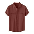 thumbnail image 1 of hlysgo Linen Shirts for Men Short Sleeve,Big and Tall Mens Button Down Shirts with Pockets,Summer Beach Vacation Tops,Loose Casual Collared Shirt Wine,XXL, 1 of 8