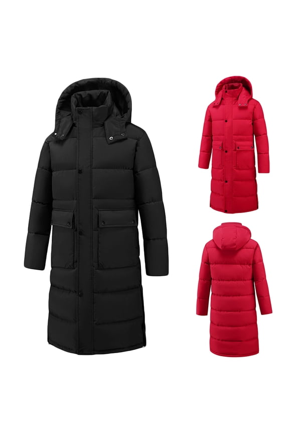 Long Winter Coats for Men with Hood Plus Size Thermal Zip up Quilted Puffer Jackets Thicken Solid Color Puffy Coats Men's Parka Coat Black XXXXXL