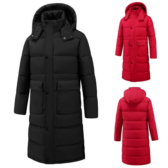 hlysgo Long Winter Coats for Men with Hood Plus Size Thermal Zip up Quilted Puffer Jackets Thicken Solid Color Puffy Coats Men's Parka Coat Red XXXXL
