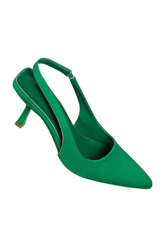 Low Kitten Heels Women's Slingback Dressy Pumps Pointed Closed Toe Ankle Strap Elegant Pumps Formal Comfortable Shoes Green 36