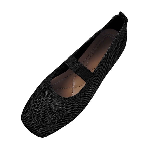hlysgo Mary Jane Flats Square Toe, Knit Ballet Flats with Elastic Strap for Everyday Wear, Lightweight and Breathable Black 40