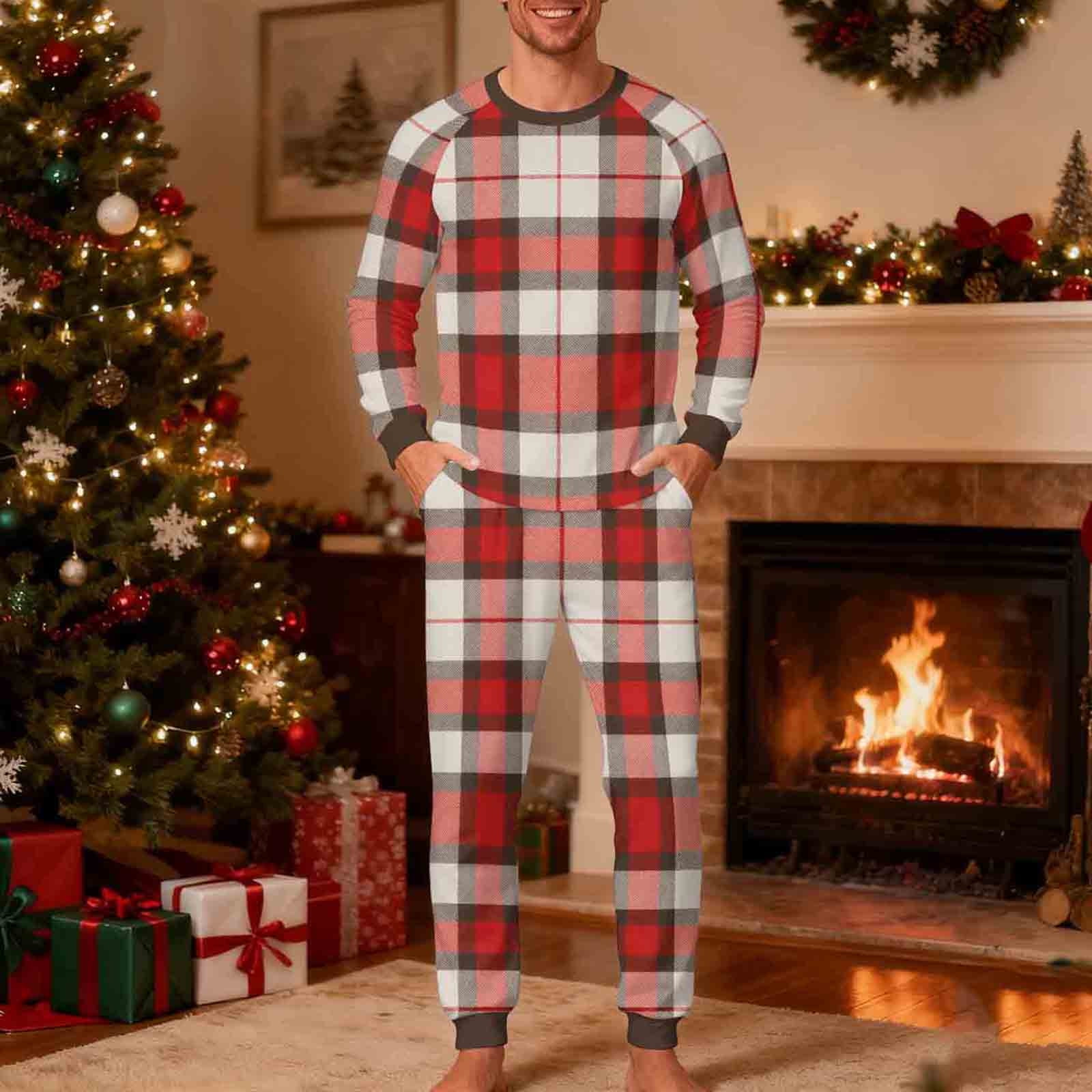 hlysgo Men Holiday Pajama Sets Trendy Plaid Long Sleeve Tops and Pants ...