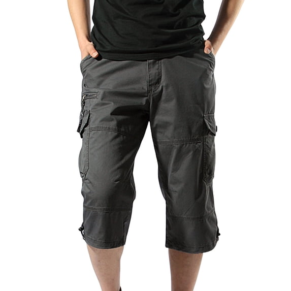 hlysgo Men's 3/4 Cargo Pants Casual Camo Summer Work Shorts Below Knee Length Classic Outdoor Shorts with Multi Pockets Dark Gray,4xL