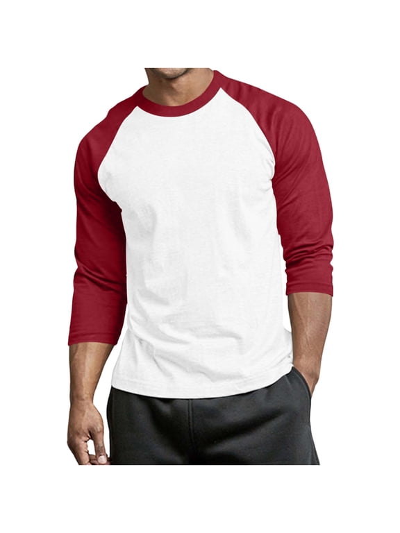 Men's 3/4 Sleeve Shirts Crew Neck Baseball T Shirts Moisture Wicking Athletic Tops Red,4xL