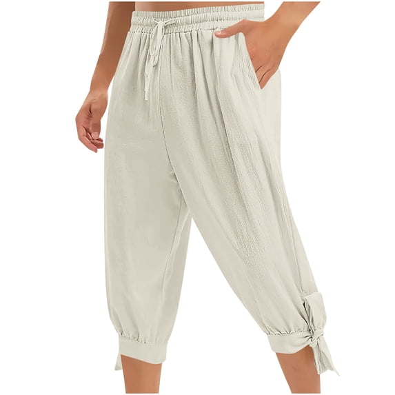 hlysgo Men's Ankle Banded Pants Elastic Waist Drawstring Retro Pant Lightweight Breathable Trousers with Pockets Beige,XL