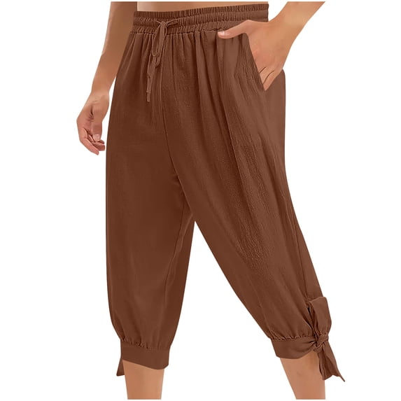 hlysgo Men's Ankle Banded Pants Elastic Waist Drawstring Retro Pant Lightweight Breathable Trousers with Pockets Brown,2xL