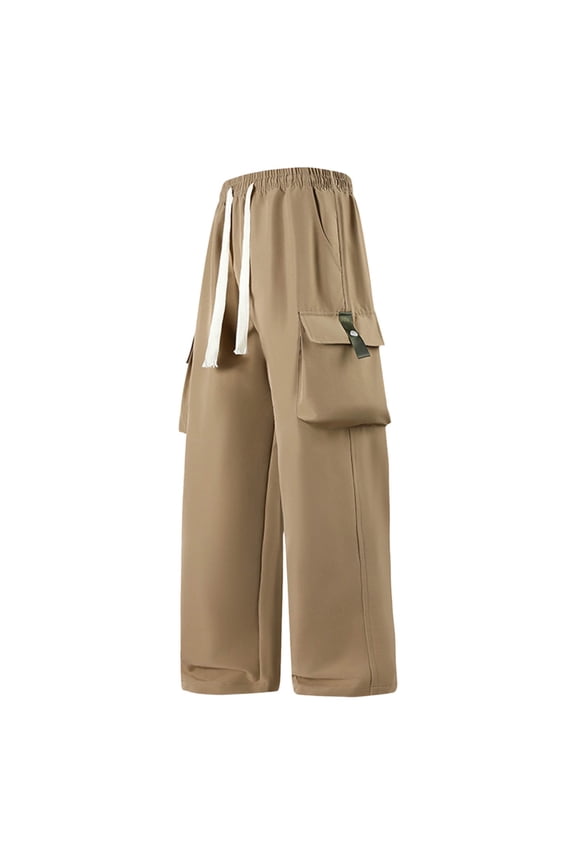 Men's Baggy Boho Harem Pants Elastic Drawstring Waist Wide Leg Pants Casual Streetwear Joggers Trousers with Pockets Khaki,S