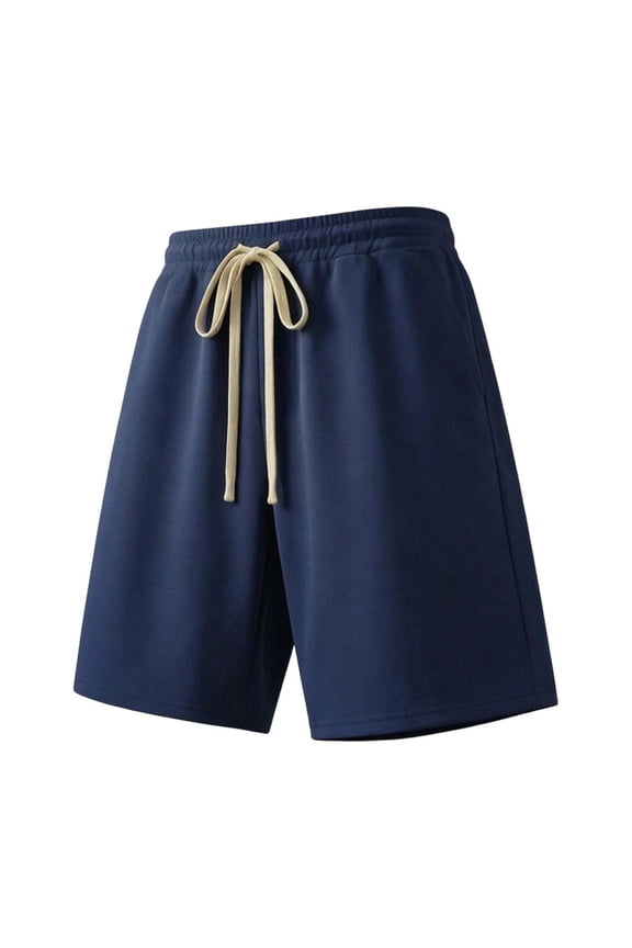 Men's Bermuda Shorts Casual Elastic Waist Drawstring Lightweight Short Workout Lounge Beach Jersey Sweat Shorts with Pockets Navy,2xL