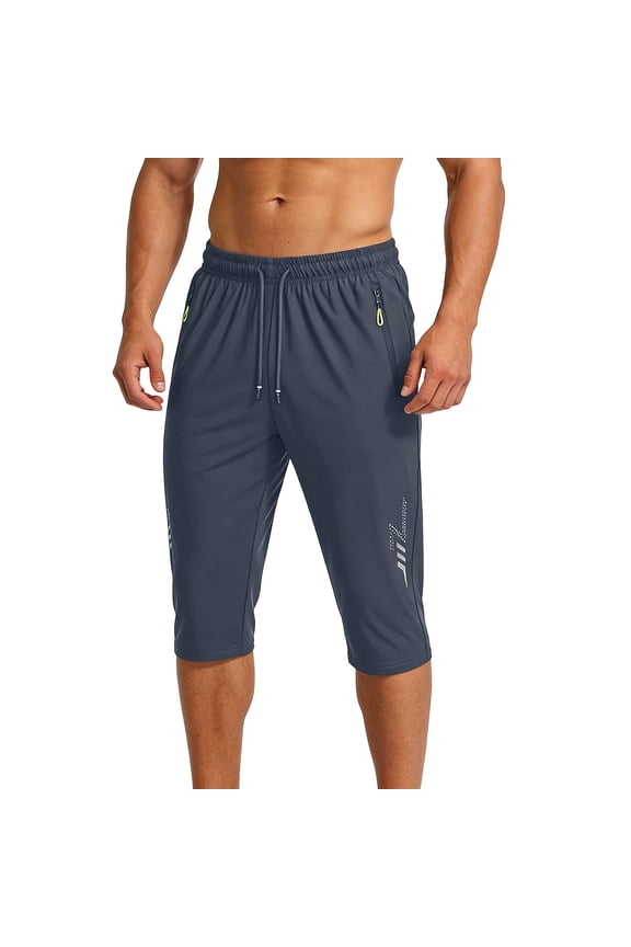 Men's Big & Tall Capris Causal Legging Elastic Drawstring Waist Althletic Pant Workout Running Outdoor Trousers with Pockets Gray,5xL