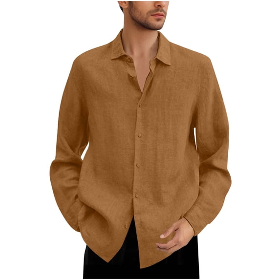 hlysgo Men's Big and Tall Linen Shirt Long Sleeve Button Down Casual Shirts Untucked Dress Beach Vacation Fall Tops Army Green,4xL