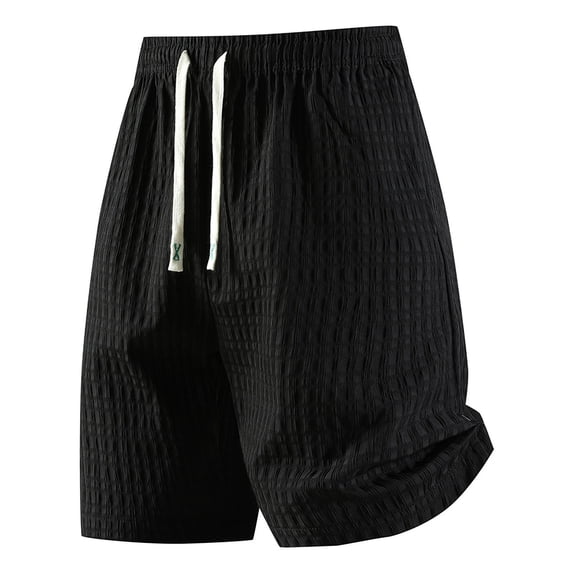hlysgo Men's Big and Tall Shorts Linen Lightweight Comfy Cozy Short Summer Beach Breathable Short with Pockets Black,XL