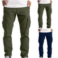 thumbnail image 1 of hlysgo Men's Cargo Trousers Wide Straight Leg Soft Cozy Pants Outdoor Daily wear Pant with Multi Pockets Navy,M, 1 of 5