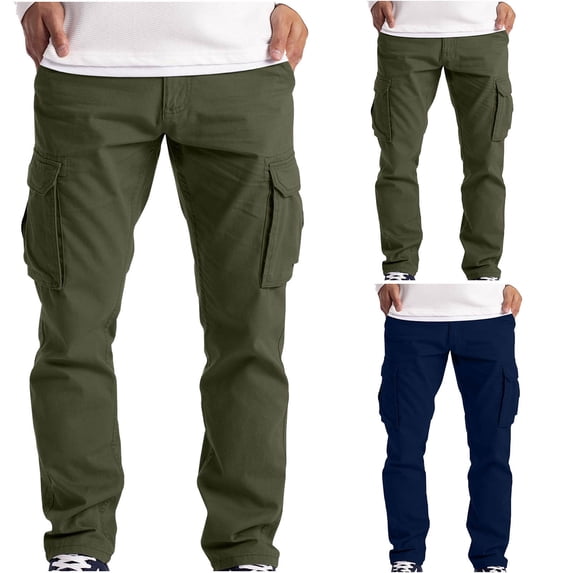 hlysgo Men's Cargo Trousers Wide Straight Leg Soft Cozy Pants Outdoor Daily wear Pant with Multi Pockets Navy,M