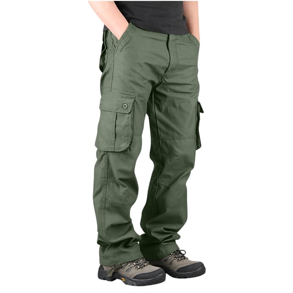 hlysgo Men's Casual Cargo Pants Loose Fit Straight Leg Solid Color Cargo Sweatpants for Men with Pockets Stretch Outdoor Work Pants Green Size 33