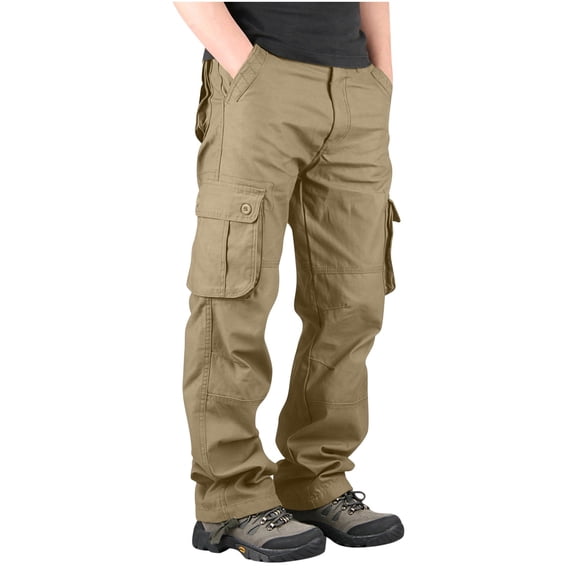 hlysgo Men's Casual Cargo Pants Loose Fit Straight Leg Solid Color Cargo Sweatpants for Men with Pockets Stretch Outdoor Work Pants Yellow Size 33