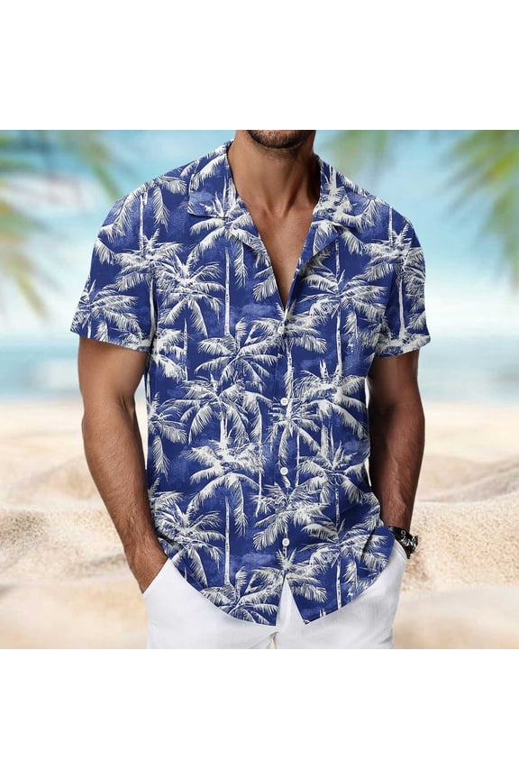 Men's Casual Stylish Palm Tree Hawaiian Shirts Summer Short Sleeve Button Down Beach Shirt Vacation Tops Hawaii Wedding Party Clothes Multicolor S