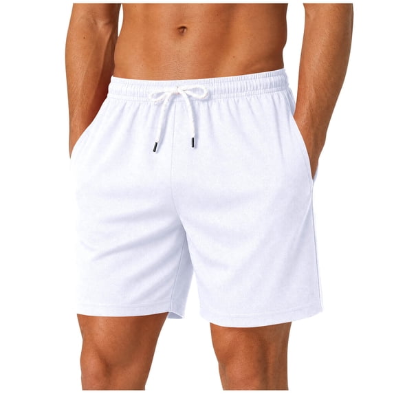 hlysgo Men's Casual Summer Shorts Elastic Drawstring Waist Lightweight Breathable Short Comfy Cozy Beach Shorts with Pockets White,XS