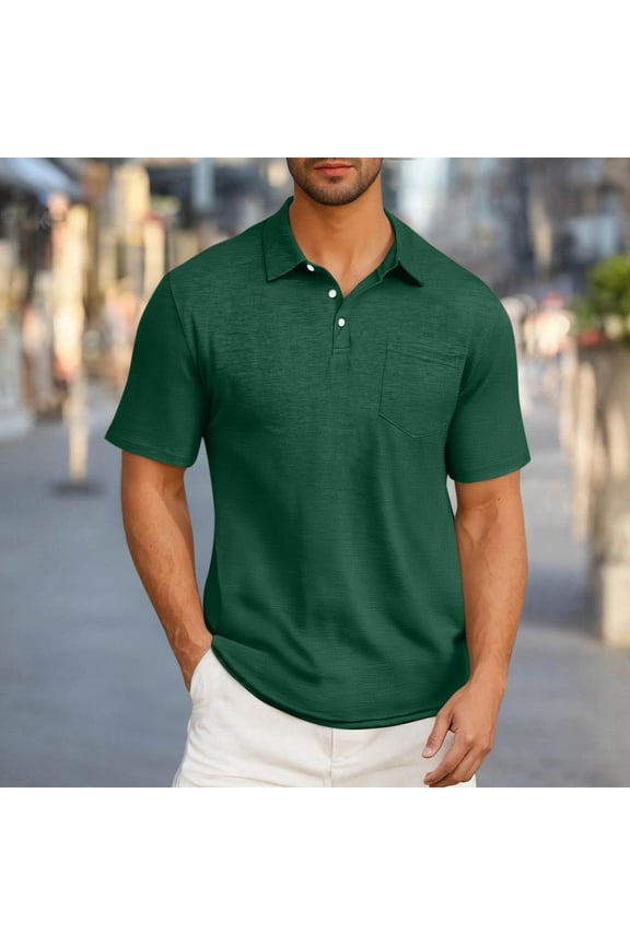 Men's Collared Shirts with Chest Pockets Soft Lightweight Solid Color Short Sleeve 3 Button up Shirt Business Casual Work Golf Tshirts Army Green XXL