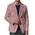 thumbnail image 1 of hlysgo Men's Corduroy Christmas Blazers Trendy Snowflake Print Xmas Suit Jackets Regular Fit One Button Business Suit Winter Holiday Party Blazer Pink M, 1 of 4