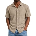 thumbnail image 1 of hlysgo Men's Cotton Linen Short Sleeve Shirts Casual Lightweight Button Down Shirt Beach Vacation Summer Tops with Pocket Khaki,S, 1 of 6