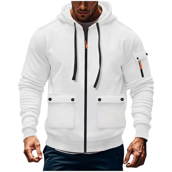 hlysgo Men's Fleece Casual Sweatshirts Athletic Pullover Long Sleeve Hoodie Basic Quarter Zip Pullover Sweatshirt with Multi Pockets White,3xL