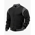 thumbnail image 1 of hlysgo Men's Fleece Lined Bomber Jackets Thicken Color Block Long Sleeve Baseball Varsity Jacket Casual Stand Collar Button up Outerwear Black XXXL, 1 of 6