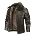 thumbnail image 1 of hlysgo Men's Fleece Lined Leather Jackets Warm Faux Fur Collar Long Sleeve Zip up Heavyweight Winter Coats Trendy Going Out Jacket Brown M, 1 of 8
