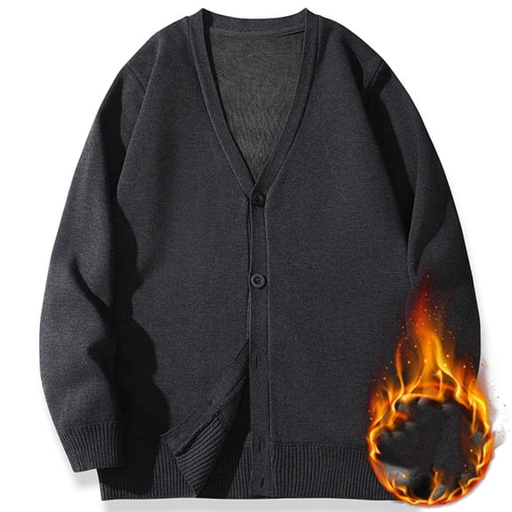 hlysgo Men's Fleece Sweater Jackets Lightweight Button Down Open Front Cardigans Fall Winter Soft Long Sleeve Solid Color Knit Jacket Dark Gray XL