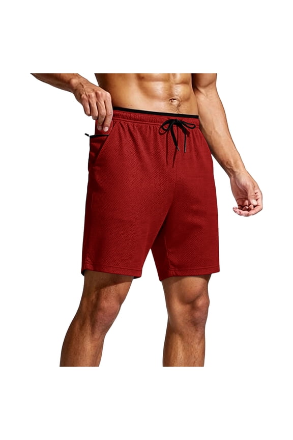 Men's Gym Workout Shorts Lightweight Bodybuilding Athletic Shorts Running Training Shorts with Pockets Red,S