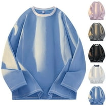 hlysgo Men's Long Sleeve Shirts Casual Crewneck Solid Color Basic Tees Classic Fall Winter Pullover Tops Loose Fit Tall Mens Fashion Clothes Light Blue XXXL