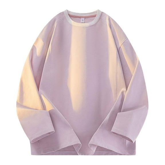 hlysgo Men's Long Sleeve Shirts Casual Crewneck Solid Color Basic Tees Classic Fall Winter Pullover Tops Loose Fit Tall Mens Fashion Clothes Pink L