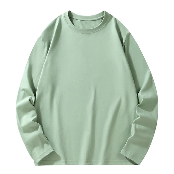 hlysgo Men's Long Sleeve T-Shirt Solid Crew Neck Casual Loose Fit Comfy Basic Tee Fall Fashion Daily Wear Tops Green, 6xL