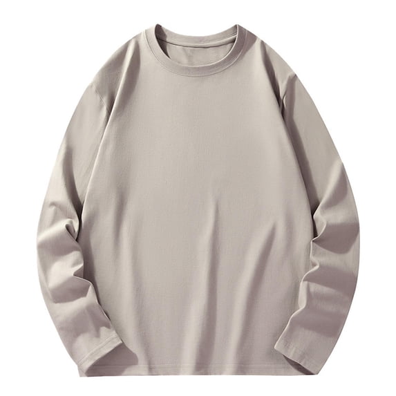 hlysgo Men's Long Sleeve T-Shirt Solid Crew Neck Casual Loose Fit Comfy Basic Tee Fall Fashion Daily Wear Tops Khaki, 6xL