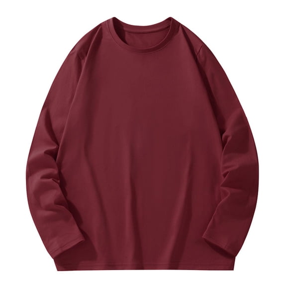 hlysgo Men's Long Sleeve T-Shirt Solid Crew Neck Casual Loose Fit Comfy Basic Tee Fall Fashion Daily Wear Tops Wine, 2xL