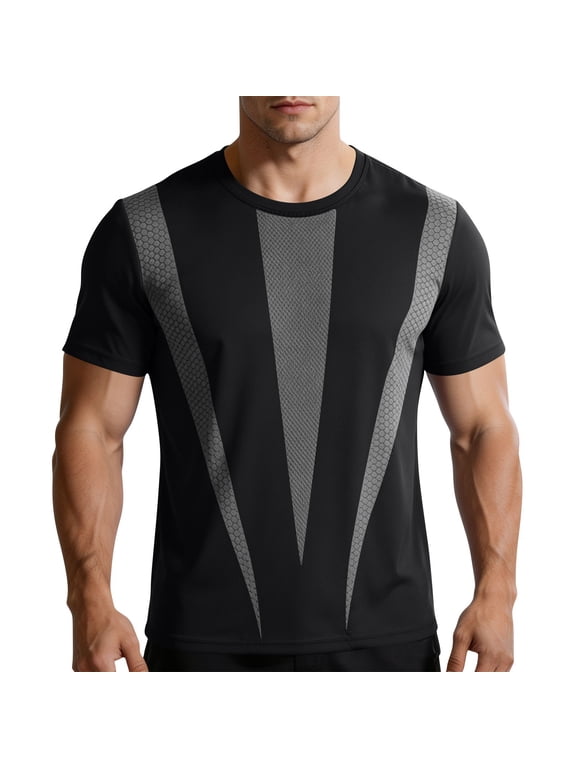 Men's Quick Dry Tee Short Sleeve Athletic T-Shirt Breathable Mesh Fitness Running Workout Gym Tops Black,XL