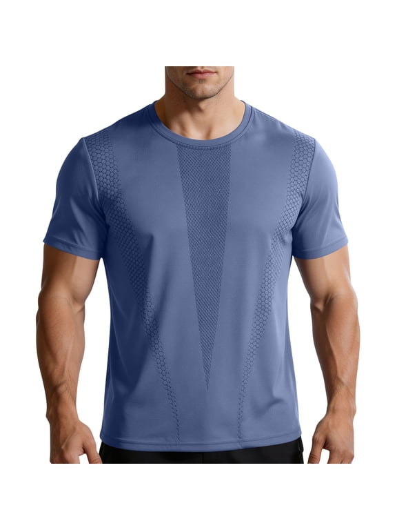 Men's Quick Dry Tee Short Sleeve Athletic T-Shirt Breathable Mesh Fitness Running Workout Gym Tops Navy,L