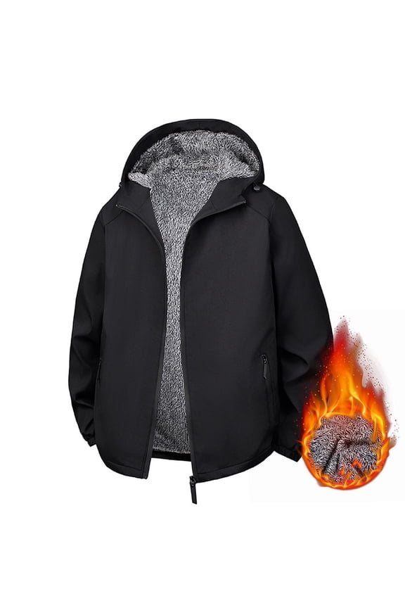 Men's Sherpa Fleece Lined Jackets with Hood Thermal Long Sleeve Zip up Outdoor Hiking Jacket Business Casual Work Winter Coats Black XL