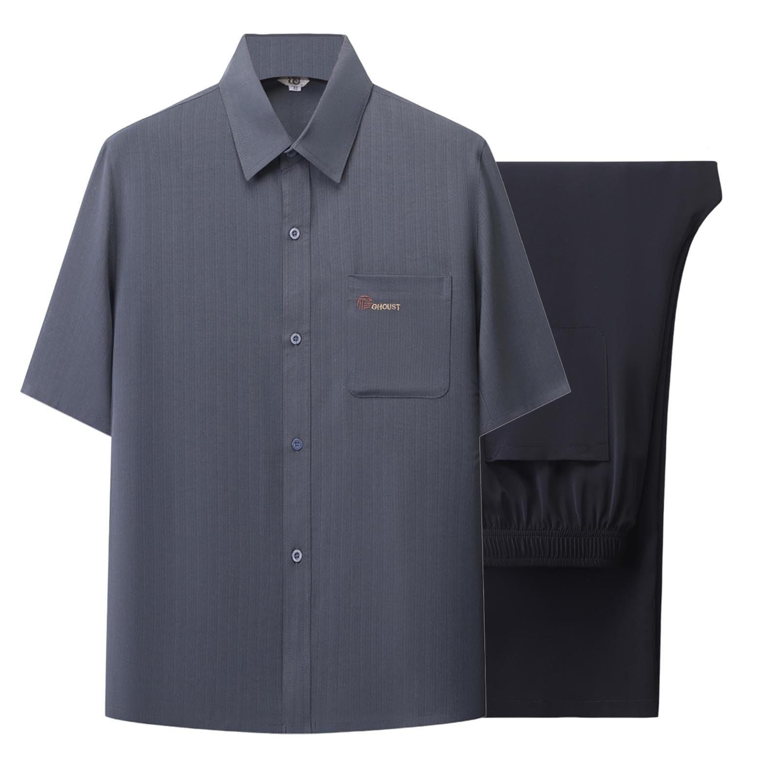 hlysgo Men's Short Sleeve Button Down Shirts and Pants Sets Spring ...