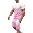 thumbnail image 1 of hlysgo Men's Short Sleeve T Shirts and Shorts Sets 2 Piece Casual Gradient Summer Outfits Tracksuit Set for Men Vacation Going Out Outfit Pink,XXXXXL, 1 of 1