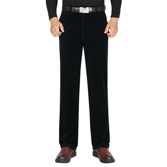 hlysgo Men's Straight Leg Pants High Waisted Dress Comfort Pant Casual Business Daily Wear Stretch Trousers with Pockets Green,M