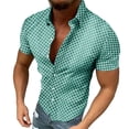 thumbnail image 1 of hlysgo Men's Stripe Shirts Regular Short Sleeve Dress Shirt Button Down Casual Summer Beach Travel Shirts Mint Green,S, 1 of 5