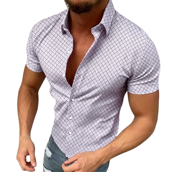 hlysgo Men's Stripe Shirts Regular Short Sleeve Dress Shirt Button Down Casual Summer Beach Travel Shirts White,S