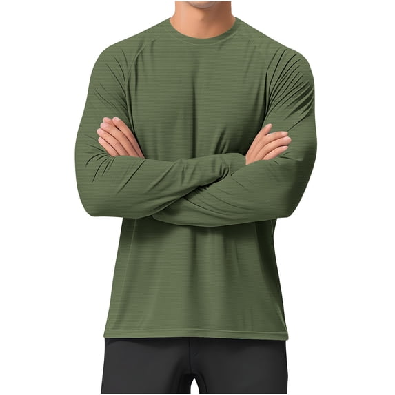 hlysgo Men's Sun Protection Long Sleeve Shirts UPF 50+ UV SPF Lightweight Quick Dry Shirts Running Swim Rash Guard Fishing Shirts Army Green,XL