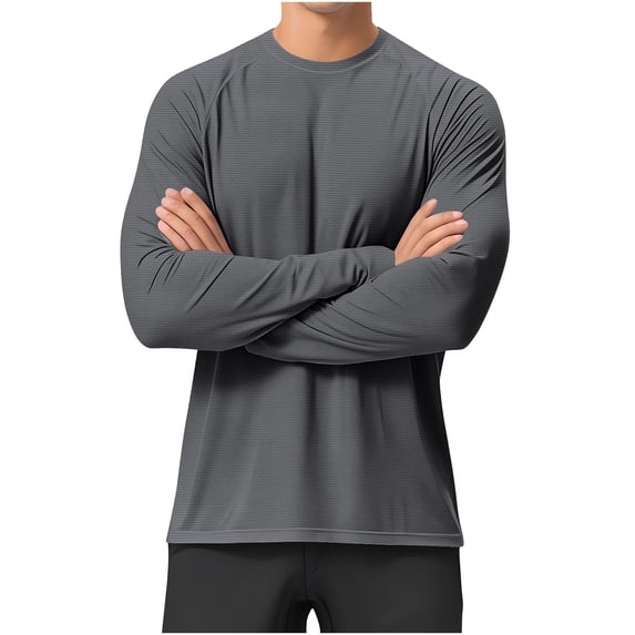 hlysgo Men's Sun Protection Long Sleeve Shirts UPF 50+ UV SPF Lightweight Quick Dry Shirts Running Swim Rash Guard Fishing Shirts Dark Gray,XL