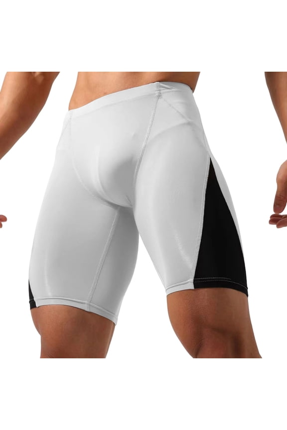 Men's Swim Jammer UPF 50+ Quick Dry Athletic Competitive Training Swimwear Swimming Shorts with Drawstring White,XS