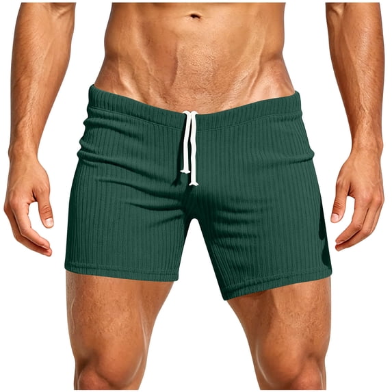 hlysgo Men's Swim Shorts 4 Inch Inseam Low Waist Running Shorts Yoga Gym Training Elastic Drawstring Beach Shorts with Pockets Army Green,M