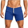 thumbnail image 1 of hlysgo Men's Swim Shorts 4 Inch Inseam Low Waist Running Shorts Yoga Gym Training Elastic Drawstring Beach Shorts with Pockets Blue,L, 1 of 5