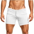 thumbnail image 1 of hlysgo Men's Swim Shorts 4 Inch Inseam Low Waist Running Shorts Yoga Gym Training Elastic Drawstring Beach Shorts with Pockets White,M, 1 of 5