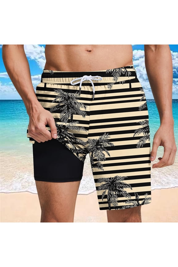 Men's Swim Trunks with Liner Quick Dry Beach Bathing Suit Shorts Summer Swim Trunks 9 Inch Casual Drawstring Board Shorts Black S
