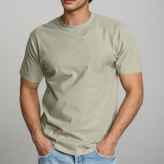 hlysgo Men's T Shirts Short Sleeve Tee Shirts for Men Causal Solid Color Basic Tees Classic Fit Round Neck Tshirt Soft Summer Clothes Khaki XXXL
